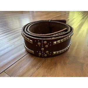 Vintage Brown Leather Studded Belt Silver Pyramid Studs Western Boho Punk Sz 36